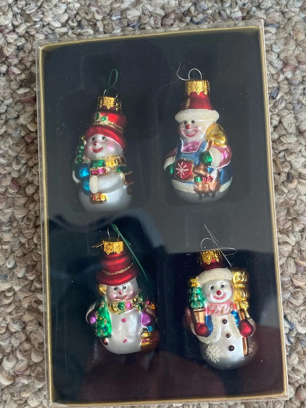 4  Glass 2” Unique Treasures Detailed Painted Snowman Christmas Ornament